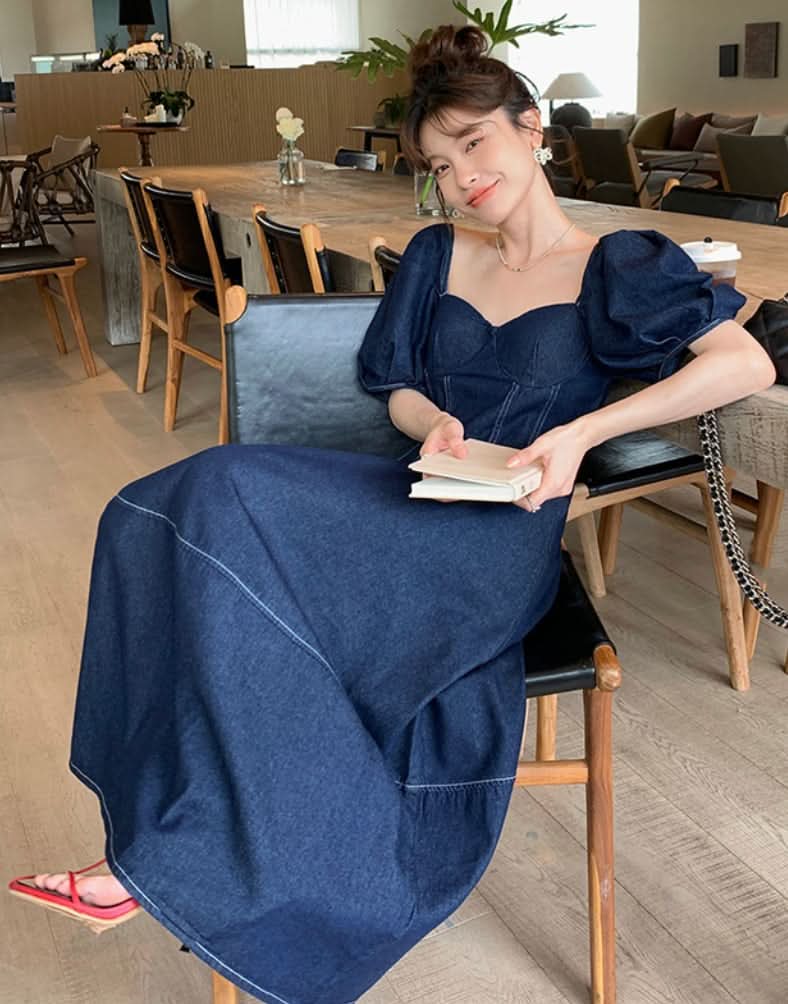 デニムパフスリーブ切り替えフレアワンピース 2色展開 - select store mirror meデニムパフスリーブ切り替えフレアワンピース 2色展開202408703mirror meselect store mirror me202408703ライトブルーS