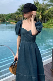 デニムパフスリーブ切り替えフレアワンピース 2色展開 - select store mirror meデニムパフスリーブ切り替えフレアワンピース 2色展開202408703mirror meselect store mirror me202408703ライトブルーS