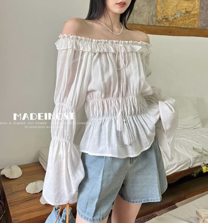 オフショルダーシフォンフレアブラウス 2色展開 - select store mirror me