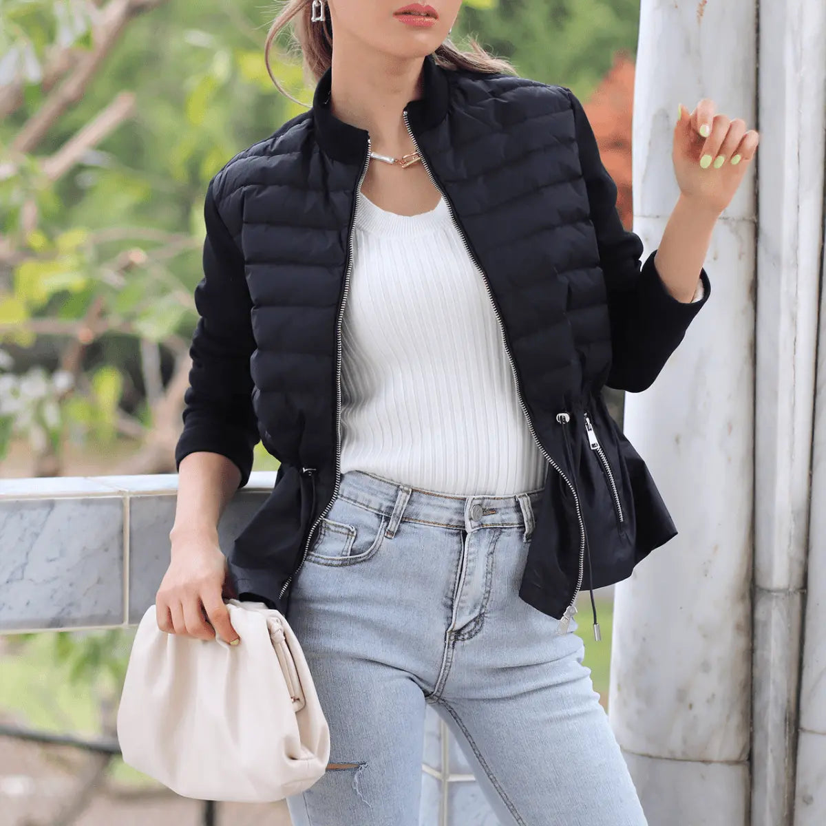 <インスタグラマー様ご愛用><即納在庫あり>待望の再入荷【動画あり】【高品質】ホワイトダックダウンぺプラム切り替えダウンジャケット 2色展開 mirror me