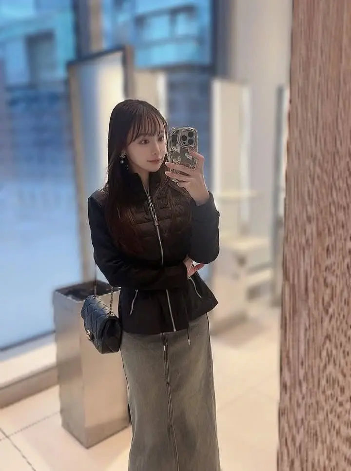 <インスタグラマー様ご愛用><即納在庫あり>待望の再入荷【動画あり】【高品質】ホワイトダックダウンぺプラム切り替えダウンジャケット 2色展開 mirror me