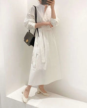 【動画あり】ノーカラーシャツワンピース&ニットロングベスト 2点セット mirror me