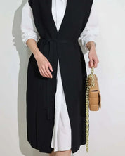 【動画あり】ノーカラーシャツワンピース&ニットロングベスト 2点セット mirror me