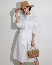 【動画あり】ノーカラーシャツワンピース&ニットロングベスト 2点セット mirror me