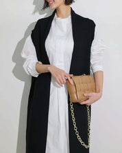 【動画あり】ノーカラーシャツワンピース&ニットロングベスト 2点セット mirror me