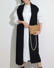 【動画あり】ノーカラーシャツワンピース&ニットロングベスト 2点セット mirror me