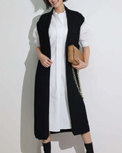 【動画あり】ノーカラーシャツワンピース&ニットロングベスト 2点セット mirror me