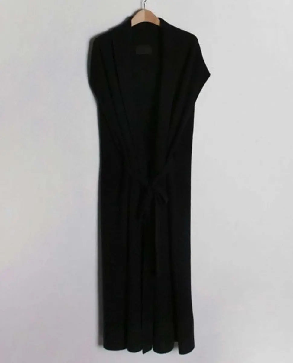 【動画あり】ノーカラーシャツワンピース&ニットロングベスト 2点セット mirror me