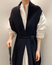 【動画あり】ノーカラーシャツワンピース&ニットロングベスト 2点セット mirror me