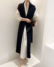 【動画あり】ノーカラーシャツワンピース&ニットロングベスト 2点セット mirror me