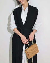 【動画あり】ノーカラーシャツワンピース&ニットロングベスト 2点セット mirror me