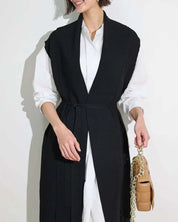 【動画あり】ノーカラーシャツワンピース&ニットロングベスト 2点セット mirror me