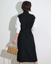 【動画あり】ノーカラーシャツワンピース&ニットロングベスト 2点セット mirror me