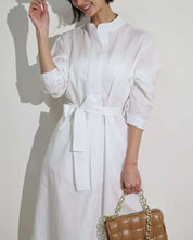 【動画あり】ノーカラーシャツワンピース&ニットロングベスト 2点セット mirror me