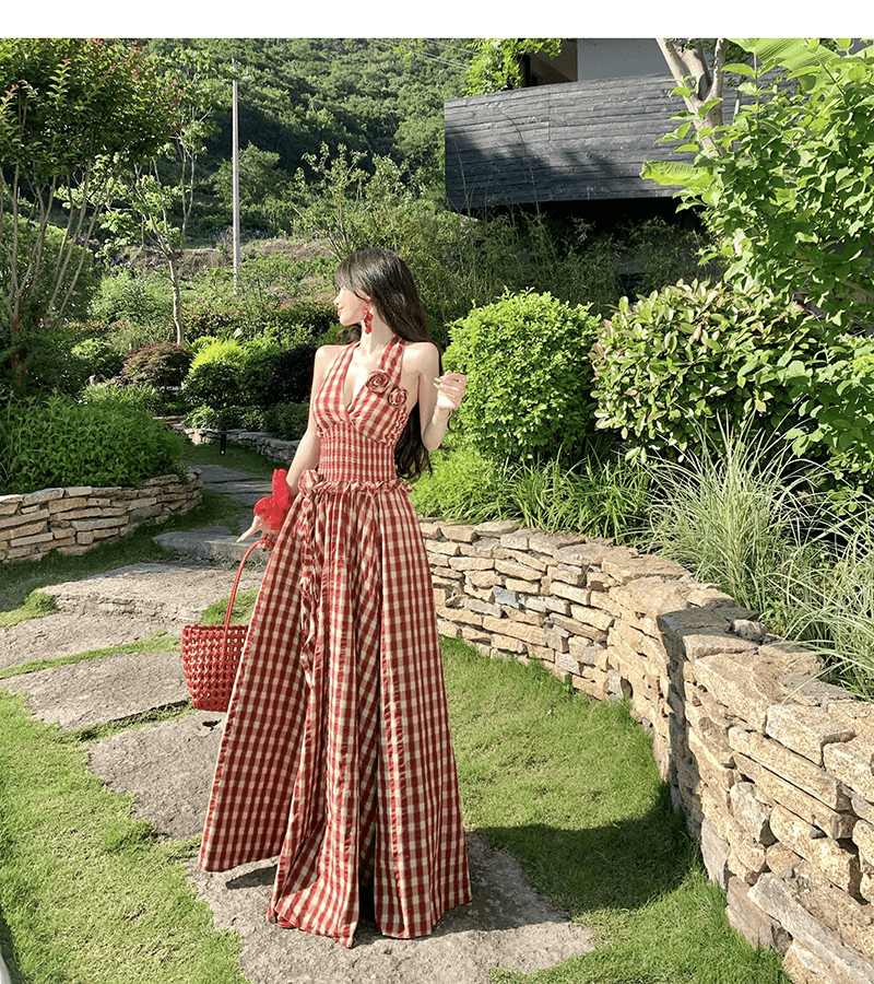 【2025春夏新作】【動画あり】ホルターネック ギンガムチェック ロングワンピース - select store mirror me【2025春夏新作】【動画あり】ホルターネック ギンガムチェック ロングワンピースselect store mirror meselect store mirror meS