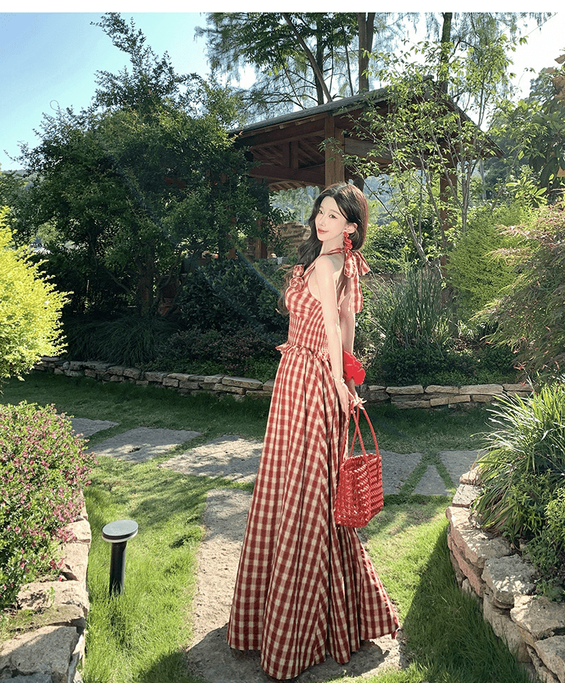 【2025春夏新作】【動画あり】ホルターネック ギンガムチェック ロングワンピース - select store mirror me【2025春夏新作】【動画あり】ホルターネック ギンガムチェック ロングワンピースselect store mirror meselect store mirror meS
