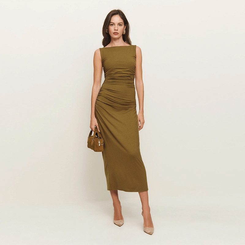 【2025春夏新作】ギャザーロングワンピース  - select store mirror me【2025春夏新作】ギャザーロングワンピース select store mirror meselect store mirror meオリーブXS