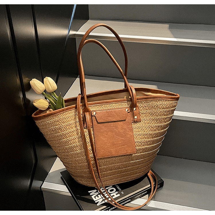 【2025春夏新作】大きめ麦わら風トートバッグ 2色展開 - select store mirror me【2025春夏新作】大きめ麦わら風トートバッグ 2色展開select store mirror meselect store mirror meカーキ