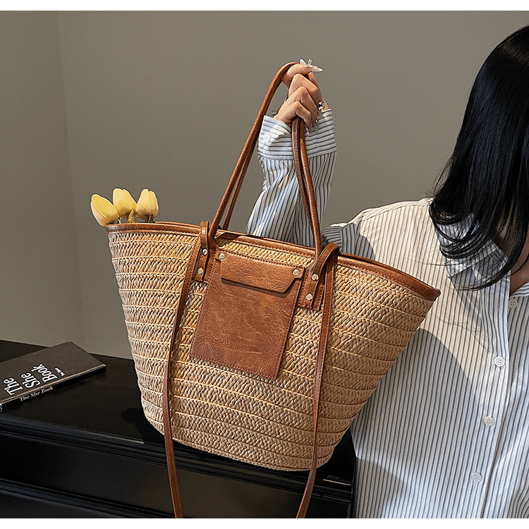 【2025春夏新作】大きめ麦わら風トートバッグ 2色展開 - select store mirror me【2025春夏新作】大きめ麦わら風トートバッグ 2色展開select store mirror meselect store mirror meカーキ