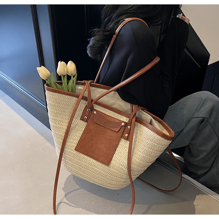 【2025春夏新作】大きめ麦わら風トートバッグ 2色展開 - select store mirror me【2025春夏新作】大きめ麦わら風トートバッグ 2色展開select store mirror meselect store mirror meカーキ