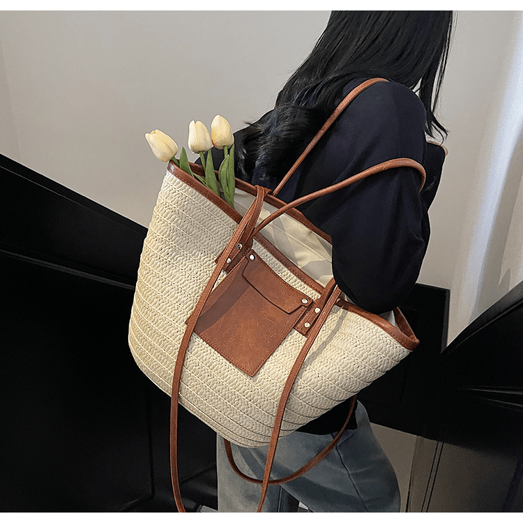 【2025春夏新作】大きめ麦わら風トートバッグ 2色展開 - select store mirror me【2025春夏新作】大きめ麦わら風トートバッグ 2色展開select store mirror meselect store mirror meオフホワイト