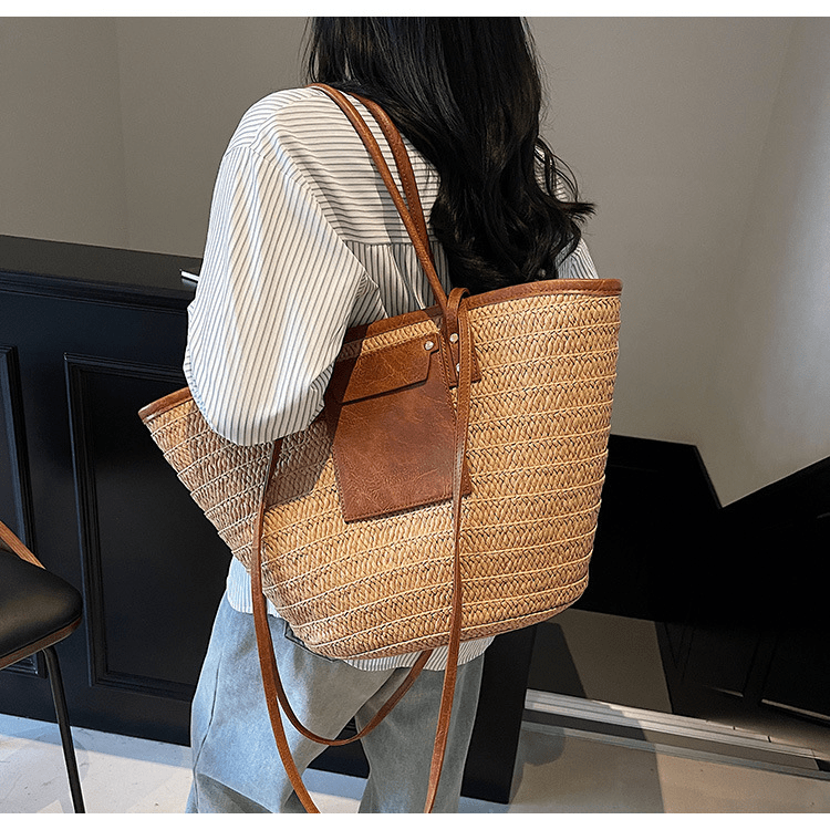 【2025春夏新作】大きめ麦わら風トートバッグ 2色展開 - select store mirror me【2025春夏新作】大きめ麦わら風トートバッグ 2色展開select store mirror meselect store mirror meカーキ