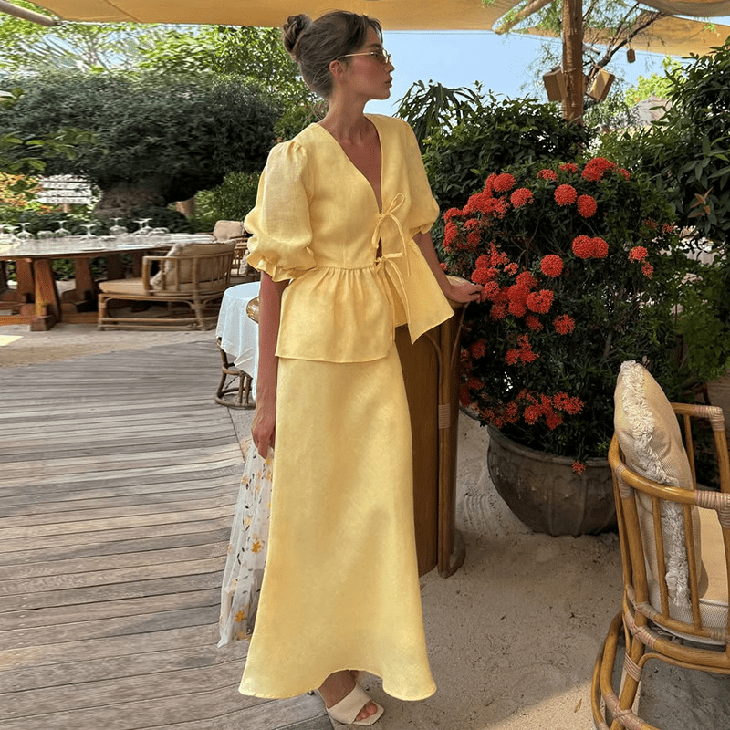 【2025春夏新作】ナチュラルフェミニンワンピース 2色展開 - select store mirror me【2025春夏新作】ナチュラルフェミニンワンピース 2色展開select store mirror meselect store mirror me黄色S