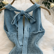 【2025春夏新作】デニムライク ホルターネックトップス&ワイドパンツセットアップ【2色展開】 - select store mirror me【2025春夏新作】デニムライク ホルターネックトップス&ワイドパンツセットアップ【2色展開】select store mirror meselect store mirror meライトブルーS