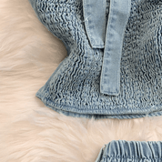 【2025春夏新作】デニムライク ホルターネックトップス&ワイドパンツセットアップ【2色展開】 - select store mirror me【2025春夏新作】デニムライク ホルターネックトップス&ワイドパンツセットアップ【2色展開】select store mirror meselect store mirror meライトブルーS