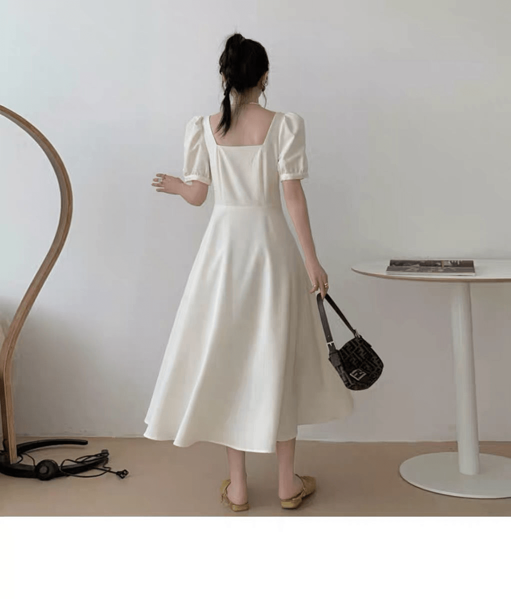 【2025春夏新作】フレンチクラシック・スクエアネックパフスリーブワンピース 2色展開 - select store mirror me【2025春夏新作】フレンチクラシック・スクエアネックパフスリーブワンピース 2色展開select store mirror meselect store mirror meホワイトS