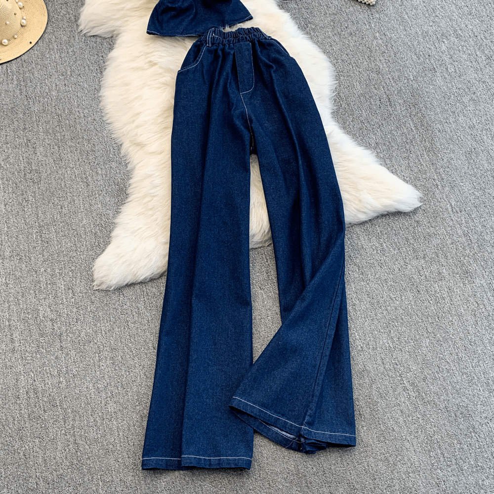 【2025春夏新作】デニムライク ホルターネックトップス&ワイドパンツセットアップ【2色展開】 - select store mirror me【2025春夏新作】デニムライク ホルターネックトップス&ワイドパンツセットアップ【2色展開】select store mirror meselect store mirror meライトブルーS