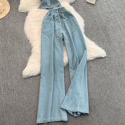 【2025春夏新作】デニムライク ホルターネックトップス&ワイドパンツセットアップ【2色展開】 - select store mirror me【2025春夏新作】デニムライク ホルターネックトップス&ワイドパンツセットアップ【2色展開】select store mirror meselect store mirror meライトブルーS