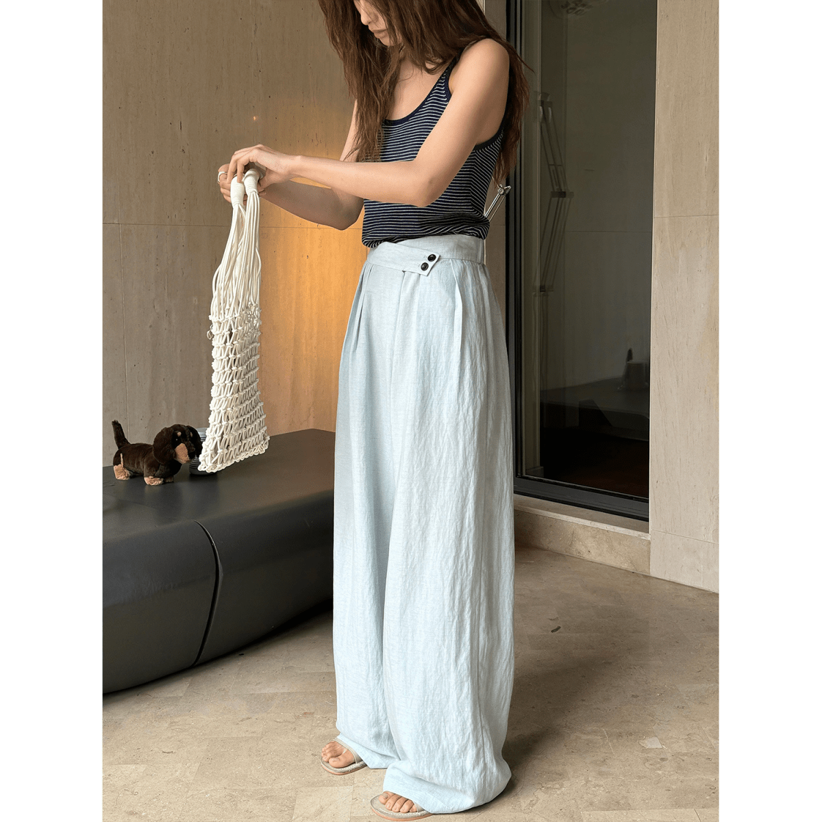 【2025春夏新作】ハイウエストデザインナチュラルワイドパンツ 2色展開 - select store mirror me【2025春夏新作】ハイウエストデザインナチュラルワイドパンツ 2色展開select store mirror meselect store mirror meブルーS