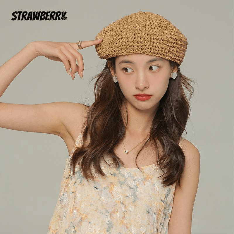 【2025春夏新作】 涼やか麦わら編みの夏ベレー帽  3色展開 - select store mirror me【2025春夏新作】 涼やか麦わら編みの夏ベレー帽  3色展開select store mirror meselect store mirror meブラック