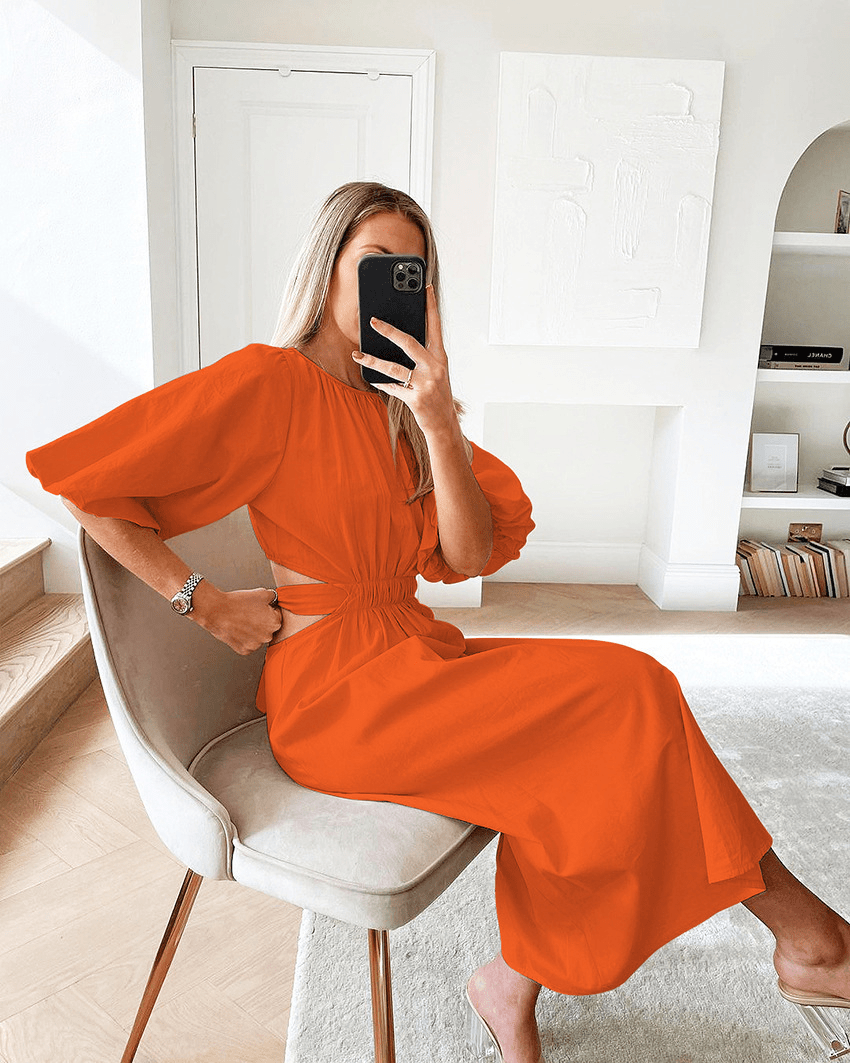 【2025春夏新作】カットアウトパフスリーブワンピース 4色展開 - select store mirror me【2025春夏新作】カットアウトパフスリーブワンピース 4色展開select store mirror meselect store mirror meオレンジS