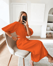 【2025春夏新作】カットアウトパフスリーブワンピース 4色展開 - select store mirror me【2025春夏新作】カットアウトパフスリーブワンピース 4色展開select store mirror meselect store mirror meオレンジS