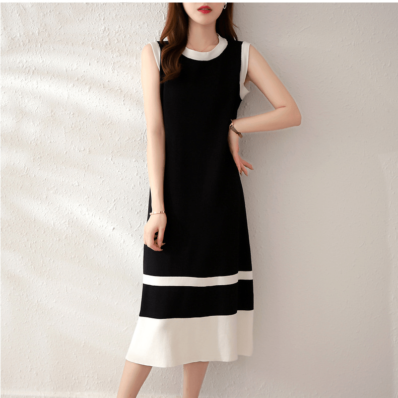 【2025春夏新作】ノースリーブ配色ニットワンピース - select store mirror me【2025春夏新作】ノースリーブ配色ニットワンピースselect store mirror meselect store mirror meブラックS
