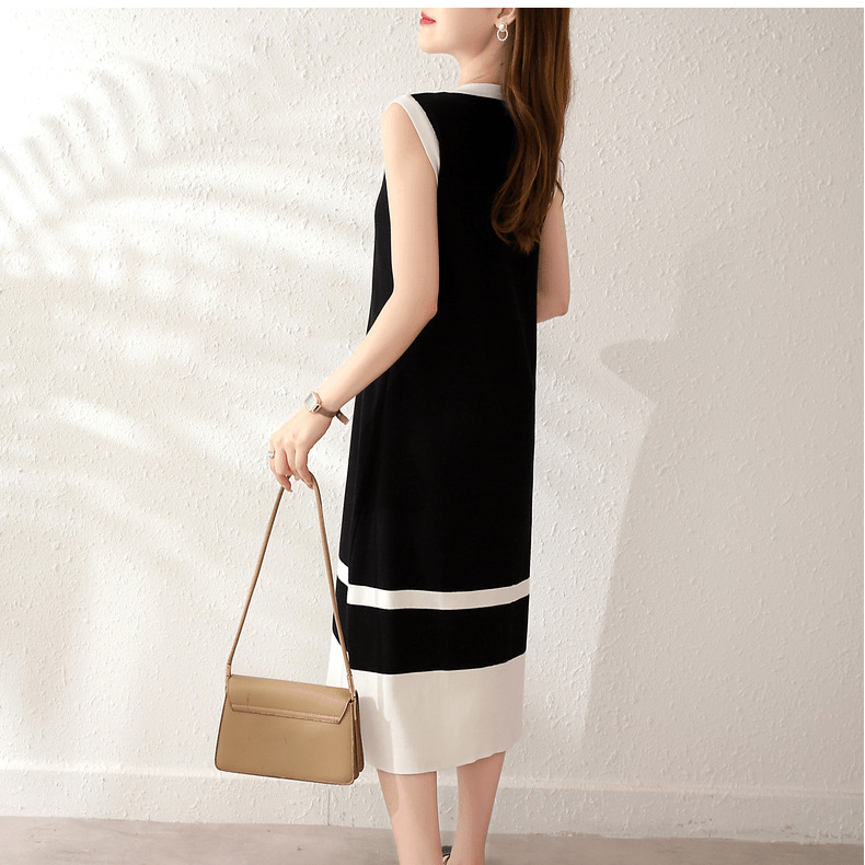 【2025春夏新作】ノースリーブ配色ニットワンピース - select store mirror me【2025春夏新作】ノースリーブ配色ニットワンピースselect store mirror meselect store mirror meブラックS