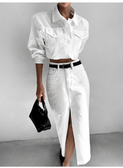 【2025春夏新作】フロントスリットロングデニムスカート - select store mirror me【2025春夏新作】フロントスリットロングデニムスカートselect store mirror meselect store mirror meS