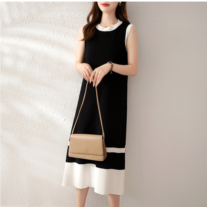 【2025春夏新作】ノースリーブ配色ニットワンピース - select store mirror me【2025春夏新作】ノースリーブ配色ニットワンピースselect store mirror meselect store mirror meブラックS