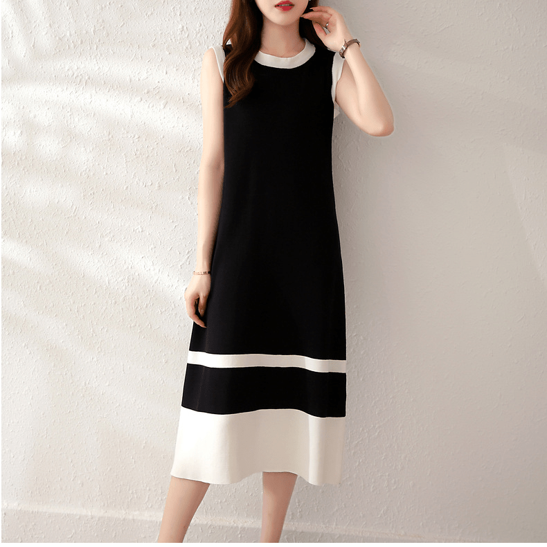 【2025春夏新作】ノースリーブ配色ニットワンピース - select store mirror me【2025春夏新作】ノースリーブ配色ニットワンピースselect store mirror meselect store mirror meブラックS