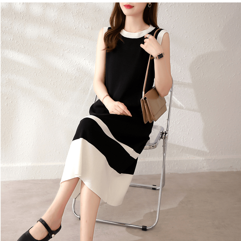 【2025春夏新作】ノースリーブ配色ニットワンピース - select store mirror me【2025春夏新作】ノースリーブ配色ニットワンピースselect store mirror meselect store mirror meブラックS