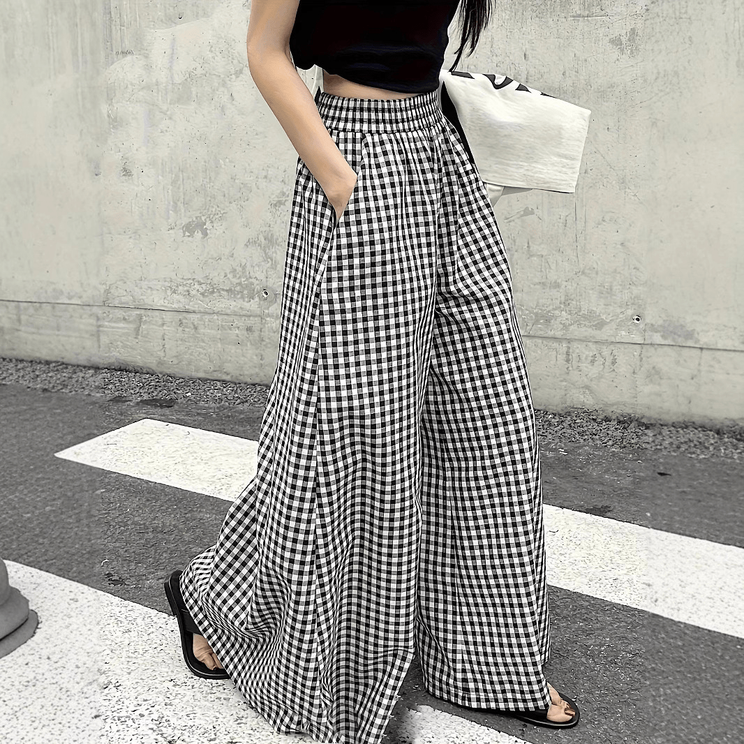 【2025春夏新作】モノクロギンガムチェックワイドパンツ - select store mirror me【2025春夏新作】モノクロギンガムチェックワイドパンツselect store mirror meselect store mirror meS