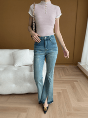 【2025春夏新作】フロントスリットフレアデニムパンツ - select store mirror me【2025春夏新作】フロントスリットフレアデニムパンツselect store mirror meselect store mirror meライトブルーS