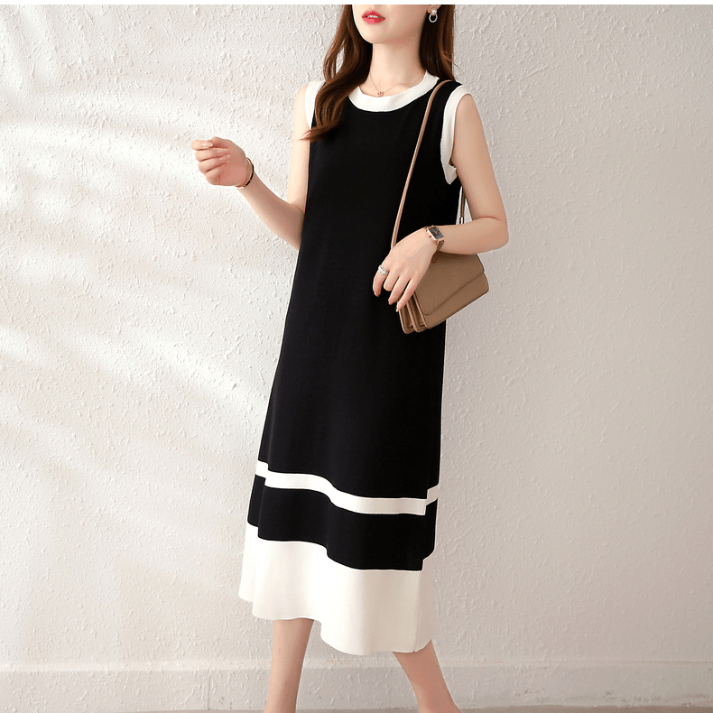 【2025春夏新作】ノースリーブ配色ニットワンピース - select store mirror me【2025春夏新作】ノースリーブ配色ニットワンピースselect store mirror meselect store mirror meブラックS