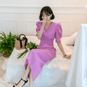 【2025春夏新作】Vネックパフスリーブタイトワンピース - select store mirror me【2025春夏新作】Vネックパフスリーブタイトワンピースselect store mirror meselect store mirror meS