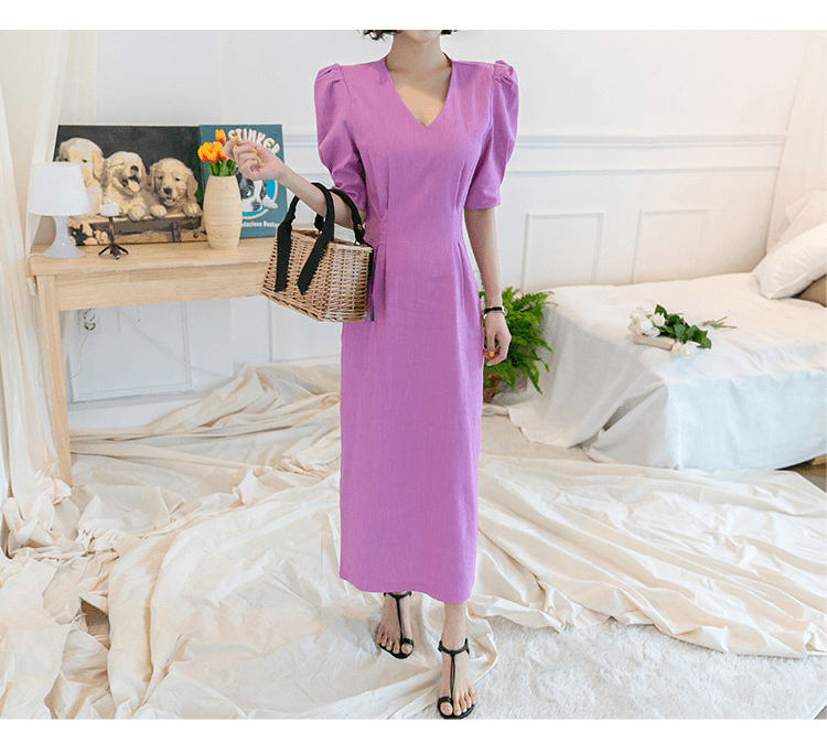 【2025春夏新作】Vネックパフスリーブタイトワンピース - select store mirror me【2025春夏新作】Vネックパフスリーブタイトワンピースselect store mirror meselect store mirror meS