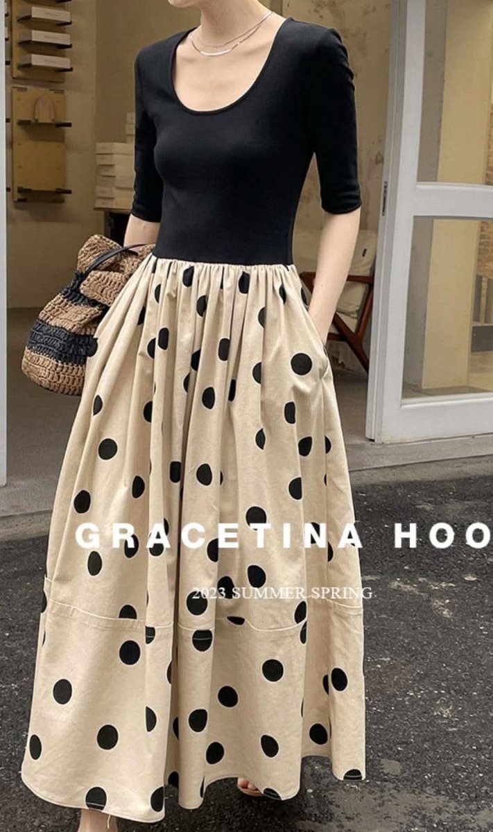 【動画あり】ドット柄切り替えベージュワンピース - select store mirror me【動画あり】ドット柄切り替えベージュワンピース204007419mirror meselect store mirror me204007419S