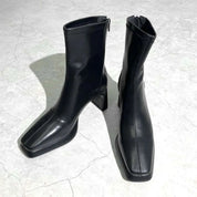 【動画あり】美ラインヒールシンプルショートブーツ 2色&2種展開 mirror me