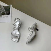 スクエアトゥハイヒールサンダル mirror me